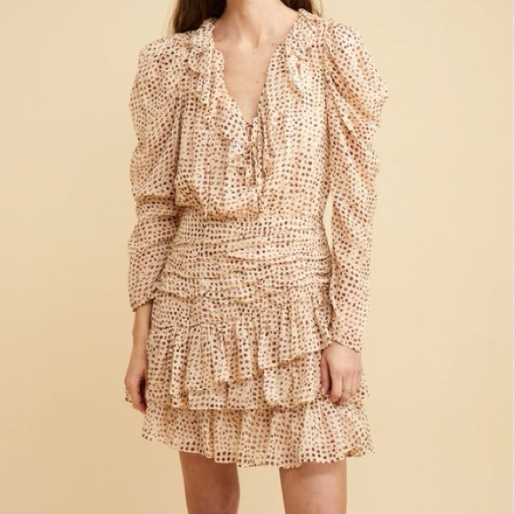 ULLA JOHNSON CECILY DRESS LEOPARD IKAT DOT SIZE 0 silk Ruffle